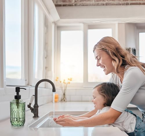 JASAI 18 Oz Blue Soap Dispenser with Black Rust Proof Pump | Refillable Kitchen soap Dispenser with Thick Glass, Soap Dispenser Bathroom for Hand soap, Dish Soap, Lotion, Liquid Soap - color: Green-black Pump, size: 1Pack