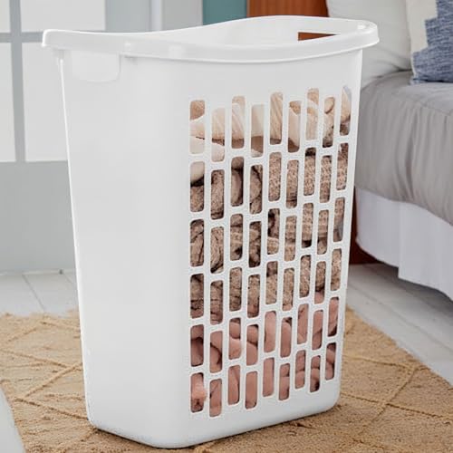3-Pack 1.8 Bushels Tall Slim Laundry Hamper with Reinforced Handles, White | 63.4L large capacity with open-top design, made of heavy-duty plastic for durable and reliable daily laundry storage.