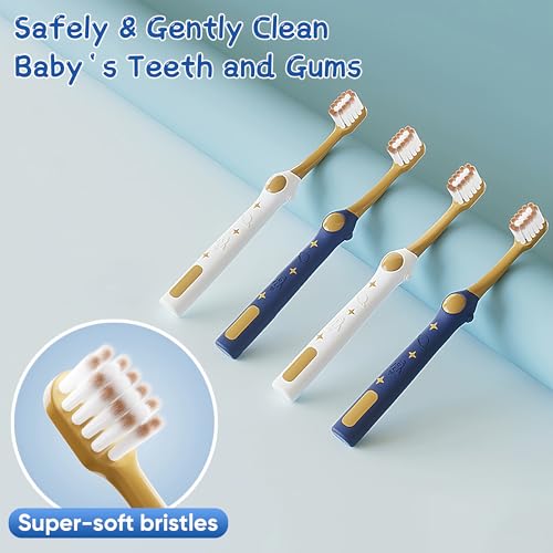 EASICUTI Extra Soft Kids Toothbrushes 4 Pack, Space Style Toddler Toothbrushes for Ages 2-12 Years, Baby Toothbrush 12 Months and up, Childrens Toothbrush Help Remove Plaque and Stains-Blue, White - size: Space- 4 Pack