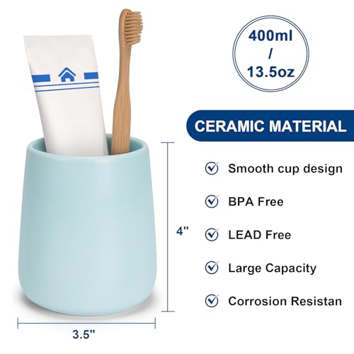 Bathroom Tumbler Cup Ceramic 13.5oz Reusable Toothbrush Cup 400ml,Toothbrush Holder Adequate for Your Bathroom (Cyan) - color: Cyan, size: 1pcs