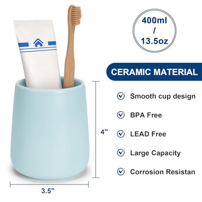 Bathroom Tumbler Cup Ceramic 13.5oz Reusable Toothbrush Cup 400ml,Toothbrush Holder Adequate for Your Bathroom (Cyan) - color: Cyan, size: 1pcs