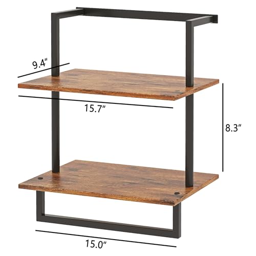 Wall Mounted Towel Rack for Bathroom Rustic Brown | Bath Storage Holder, 3-Tier 15.7" Wide, Steel Wood Towel Shelf with Bar - color: Rustic Brown