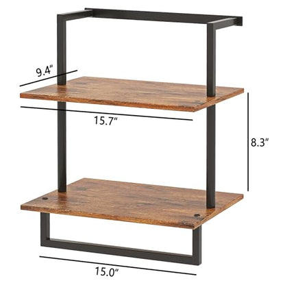 Wall Mounted Towel Rack for Bathroom Rustic Brown | Bath Storage Holder, 3-Tier 15.7" Wide, Steel Wood Towel Shelf with Bar - color: Rustic Brown