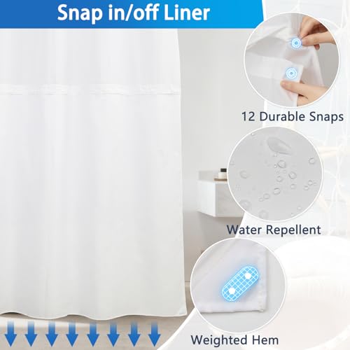 Shower Curtains for Bathroom No Hooks Needed, Beach Fishing Net Design No Hooks Shower Curtain with Snap in Liner and See Through Window, Double-layer Waterproof Shower Curtain with Weighted Bottom - color: Fishing Net