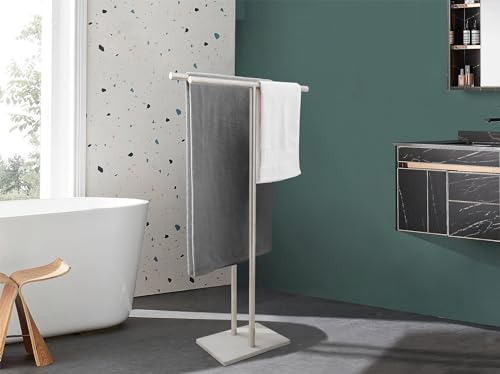 EADOT 40.3 Inch Standing Towel Rack Bath Sheet Holder with Marble Design Base for Bathroom Floor 2 Tier Towel Holder Stand 304 Stainless Steel Brushed Nickel(Same Height) - color: Brushed