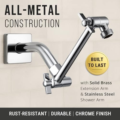 G-Promise 6 Inch Shower Extender with 6 Inch Shower Arm and Flange(Chrome) | Solid Brass Construction, Height and Angle Adjustable, Standard Connection Thread, All Installation Tools Included - color: Chrome, style: 6 Inch