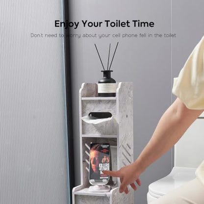 Slim Toilet Paper Storage Cabinet, Freestanding Toilet Paper Holder Stand, Bathroom Storage Cabinet for Storage and Toilet Paper Organization (Marble White)