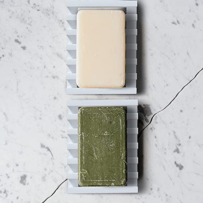 Topsky 2Pcs Soap Dish Holder, Non-Slip Bathroom Accessories Silicone Soap Case Saver, Sink Deck Bathtub Shower Dish Soap Drainer, Silicone Holder for Soap, Sponges, Scrubber (White) - color: White