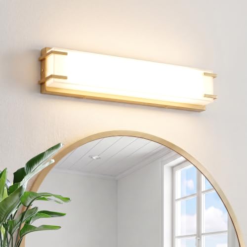 URSOLA LED Bathroom Light Fixtures Over Mirror 16” Vanity Light with Milky White Lampshade 4000K Daylight Gold Bath Bar (Gold) - color: Golden, size: 16inch