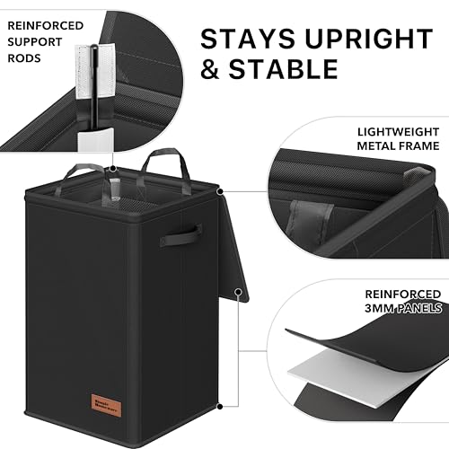 Simple Houseware Foldable Laundry Hamper Basket with Lid and Bag, Black | Heavy Duty 600D Polyester, Water-Resistant Surface - color: Black