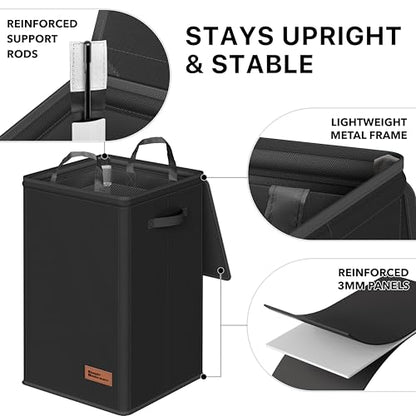 Simple Houseware Foldable Laundry Hamper Basket with Lid and Bag, Black | Heavy Duty 600D Polyester, Water-Resistant Surface - color: Black