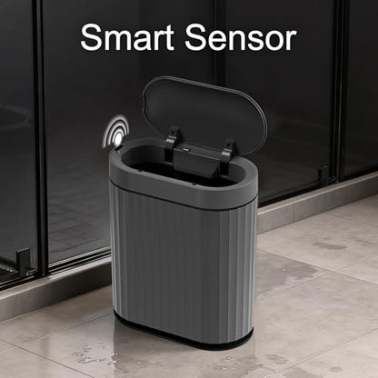 ELPHECO Bathroom Trash Can with Automatic Lid, 2 Gallon, Cement Grey Black | Motion Sensor Garbage Can, IPX5 Waterproof Slim Plastic Wastebasket, Smart Trash Bin for Bedroom, Bathroom and Office - color: Cement Grey Black