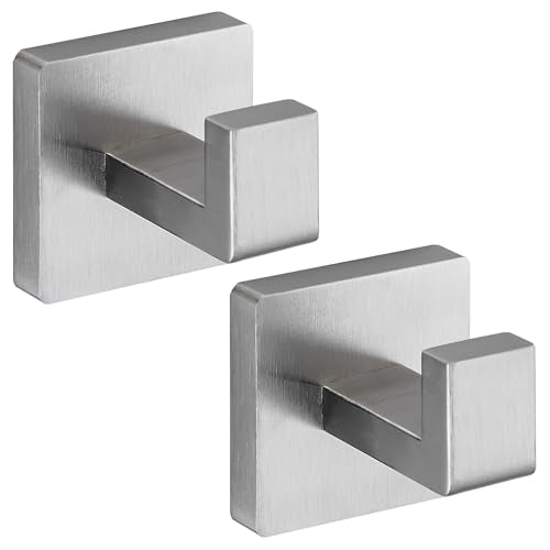 Towel Hooks for Bathrooms, Heavy Duty Wall Mounted Stainless Steel Modern Hook, 2 Pack – Ideal for Hanging Towels, Robes, Coats, in Kitchen, Bedroom, Bathroom, or Hotel (2, Brushed Nickel) - color: Brushed Nickel