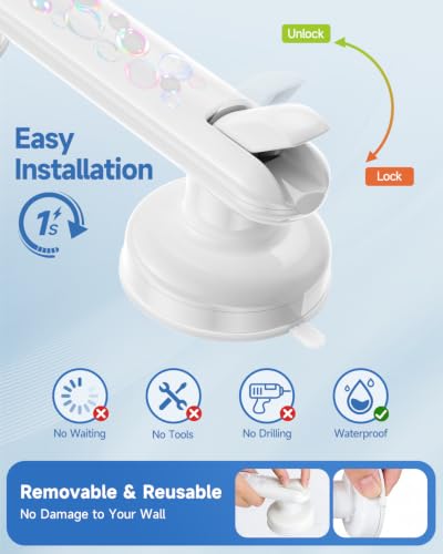Suction Shower Handle, 2 Pack Grab Bars for Shower and Bathroom | Removable Safety Grip No Drilling & Waterproof, Heavy Duty Suction Cup Bath Handrails Grab Bars for Bathtubs, 11 in - Bubble - color: White - Bubble