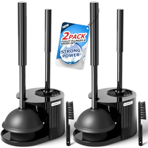 FORASTO 2Pack 3in1 Toilet Plunger and Brush Set - Bathroom Cleaning Tools | 21" Extended, Groove Gap Brush, Heavy Duty Rubber Toilet Bowl Cleaner, Apartment Must Haves Bathroom Decor Accessories