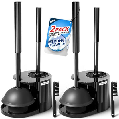 FORASTO 2Pack 3in1 Toilet Plunger and Brush Set - Bathroom Cleaning Tools | 21" Extended, Groove Gap Brush, Heavy Duty Rubber Toilet Bowl Cleaner, Apartment Must Haves Bathroom Decor Accessories