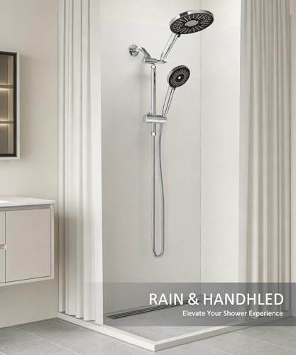 Filtered Shower Head with Handheld High Pressure Shower Head with Filters | 3-spray Dual Rain Shower Heads Filtered Shower Head for Hard Water Removes Chlorine & Heavy Metals 59'' Hose & Holder Chrome