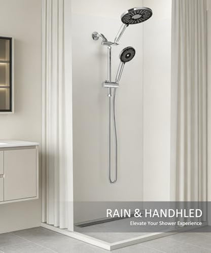 Filtered Shower Head with Handheld High Pressure Shower Head with Filters | 3-spray Dual Rain Shower Heads Filtered Shower Head for Hard Water Removes Chlorine & Heavy Metals 59'' Hose & Holder Chrome