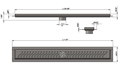 304 Stainless Steel Brushed Nickel Linear Shower Drain Kit Ocean Wave Linear Shower Drains for Tile Floor Long Hair Catcher Strainer Grate Cover Bathroom (35 Inch) - size: 35 Inch