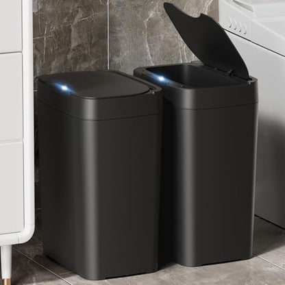 Vanpopubs 2 Pack 2.7 Gal Bathroom Trash Can with Lid, Automatic Trash Can Small Smart Garbage Can Touchless, Slim Motion Sensor Waterproof Plastic Trash Bins for Bedroom Office Kitchen Toilet Black - color: Black