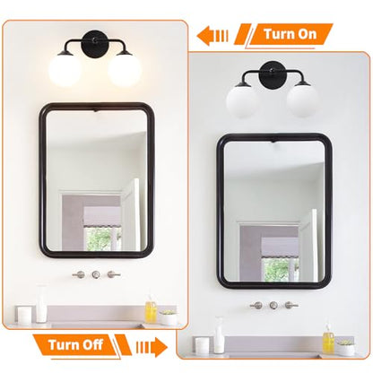 Industrial Matte Black 2-Lights Bathroom Light Fixtures, Vanity Wall Sconce Lighting with Milky White Glass Shade, Modern Bathroom Vanity Lighting, Wall Sconces over Mirror Dressing Table Bedroom - color: Black, size: 2 light