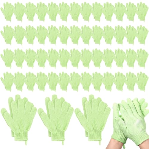 Didaey 104 Pcs Exfoliating Glove Bulk Shower Gloves with Hanging Loop Exfoliating Body Scrubber Dead Skin Remover for Body Bath Beauty Spa Massage Scrubs Men Women Bathing (Green) - color: Green