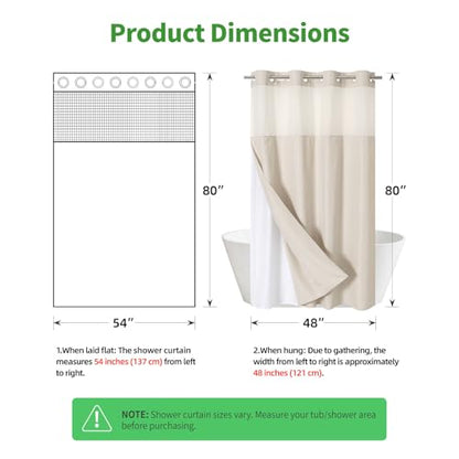 eachope Stall No Hooks Needed Linen Textured Shower Curtain with Snap-in Fabric Liner Set,Hotel Luxury Decor Shower Curtains for Bathroom,Waterproof & Washable,54Wx80H,Cream | 230GSM Thick Fabric,Hotel Luxury Decor,Mesh Top Window,Waterproof & Machine Was