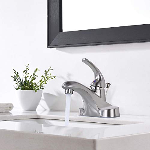WOWOW Bathroom Faucet 1 Handle Low Arc Single Handle 4 inch Centerset Bathroom Sink Faucet with Pop Up Drain Assembly Basin Mixer Tap Brushed Nickel Vanity Faucets - color: A.Brushed Nickel