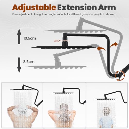 10" Metal Rain Shower Head with Handheld Spray Combo, 3 Settings Shower Diverter, Stainless Steel Handheld Shower Wand, Adjustable Extension Arm, 71 Inches Extra Long Hose - Matte Black