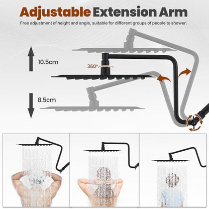 10" Metal Rain Shower Head with Handheld Spray Combo, 3 Settings Shower Diverter, Stainless Steel Handheld Shower Wand, Adjustable Extension Arm, 71 Inches Extra Long Hose - Matte Black