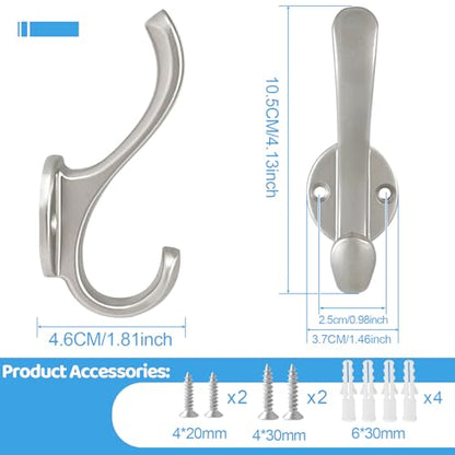 6 Pack Coat Hooks Wall Mount Heavy Duty Utility Retro Double Hooks for Hanging Coats,Hat, Towel, Key, Robe, Scarf, Bag, Cap (Silver) - color: 6 Pack-Silver