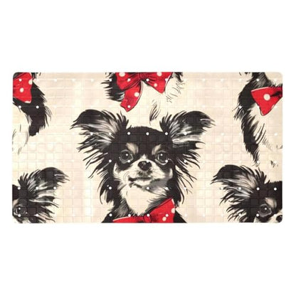 Dogs with Red Bow Bath Tub and Shower Mats, Non Slip Bathmat with Drain Holes and Suction Cups for Bathroom Floor, 15.1 x 26.8 Inch - color: Multi 05