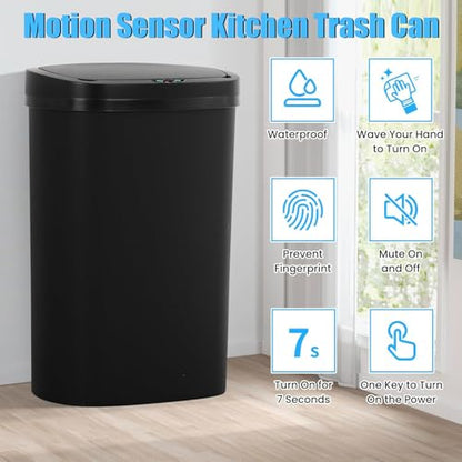 13 Gallon Motion Sensor Kitchen Trash Can, 50L Automatic Sensor Trash Can, Smart Waste Bin with Lid for Kitchen, Bathroom, Bedroom, Home Office, Quiet Open & Easy Clean (Black) - color: Black, style: 1 pack