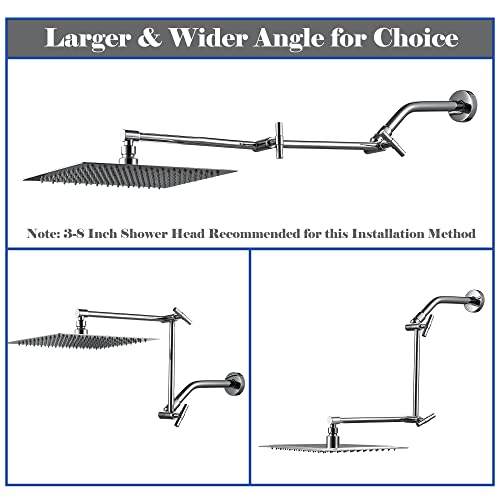 Chrome Shower Head Extension - 13'' Adjustable Rain & Handheld Shower Arm with Locking Nuts, Universal Connector - color: Chrome