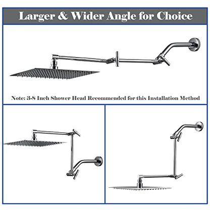 Chrome Shower Head Extension - 13'' Adjustable Rain & Handheld Shower Arm with Locking Nuts, Universal Connector - color: Chrome
