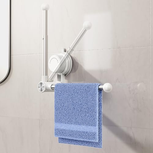 Towel Holder with Suction Cup,Adjustable Length Angle Towel Rack with Aluminum Rod,Sturdy and Reusable Wall Mounted Towel Bar for Bathroom,Kitchen,Porch-1 Pack （Single-Bar） - size: Single-Rod