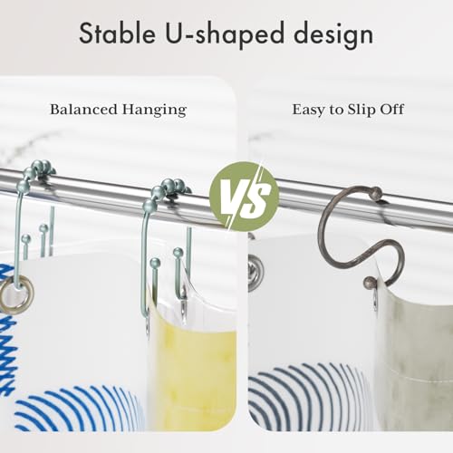 AmazerBath Shower Curtain Hooks, Lightcyan Shower Curtain Rings, Shower Curtain Hooks Rust Proof Non-Slip Double Hook Shower Hooks for Shower Curtain, Metal Shower Hooks Ring 12Pcs - color: Lightcyan, style: Modern