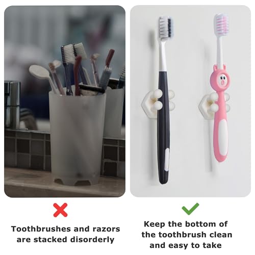 Silicone Toothbrush Holders for Bathroom - Adhesive Shower Toothbrush Holder Wall Mounted, Multi-Function Hook Waterproof Razor Holder Single Hook, Utility Plug Holder for Kitchen Living Room Office - color: Cream