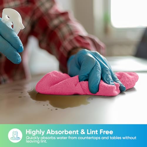 HOMEXCEL 24PK Microfiber Cleaning Cloth, Cleaning Rag for Home, 11.5x11.5in | Reusable, Lint Free, Scratch-Free and Highly Absorbent Towels for Kitchen, Window and Glass, Cars, Pink - color: Pink