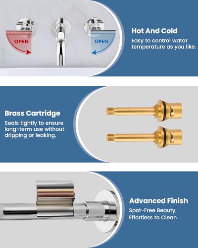 Airuida Wall Mounted Bathroom Sink Faucet,Chrome Polish Vanity Sink Faucet | Lever Handle,3 Holes,360° Widespread Swivel Spout,Rotatable Bathroom Faucet - color: Chrome Polish