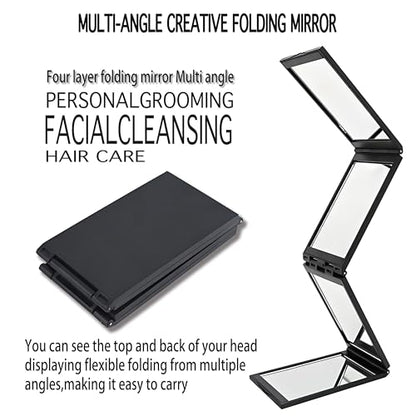 Foldable Makeup Mirror 4 Barber Mirrors, 360 Degree Handheld Desktop DIY Haircut Tool,Styling, Grooming,Portable Foldable Makeup Mirror,Plus 15X Magnifying Mirror