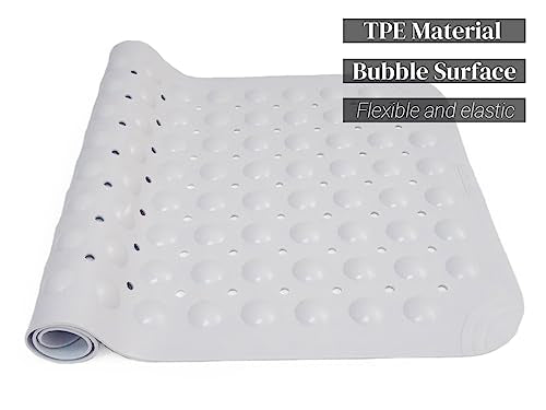 Bathtub Mat Non Slip, Shower Mats with Suction Cup and Drain Holes, Showers Floor Bath Mats for Tub, Drainage Hole Bath Tub Mat for Bathroom (27.6" × 15", Light Grey) - color: Light Grey