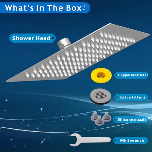 Voolan Rain Shower Head - High Flow Large Rainfall Shower Heads Made of Stainless Steel - Waterfall Bathroom Square Showerhead - Ceiling or Wall Mount (12 * 8 Inch Rectangle, Brushed Nickel) - color: Brushed Nickel, size: 12*8 Inch Rectangle