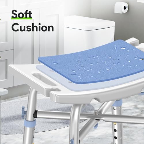 Delog Heavy Duty Shower Chair with Back 500lb, Padded Bath Seat with Height Adjustable, Tool Free Anti-Slip Shower Bench Bathtub Stool for Elderly, Senior, Handicap & Disabled