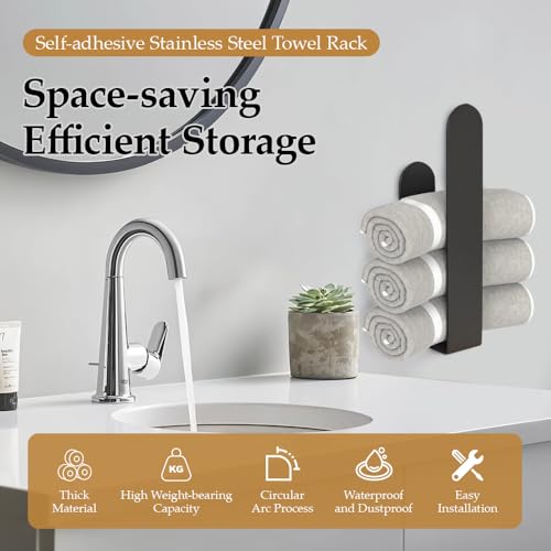 Hand Towel Holder, Self Adhesive Hand Towel Bar，Stainless Steel Bathroom Towel Racks Stick on Wall, Black - size: 14.5 Inch