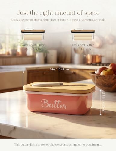 Butter Dish, Butter Dish with Lid for Countertop,Metal Butter Keeper with Stainless Steel Multipurpose Butter Knife, Large Butter Container with quality Silicone Good Kitchen Gift,Pink - color: Pink