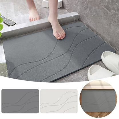 Matmend Bath Mat, Stone Bath Mat Diatomaceous Earth Quick Drying Non-Slip Shower Mats, Water Absorbing Rug Outside Shower, Diatomaceous Earth Stone Material (Grey) - color: Grey