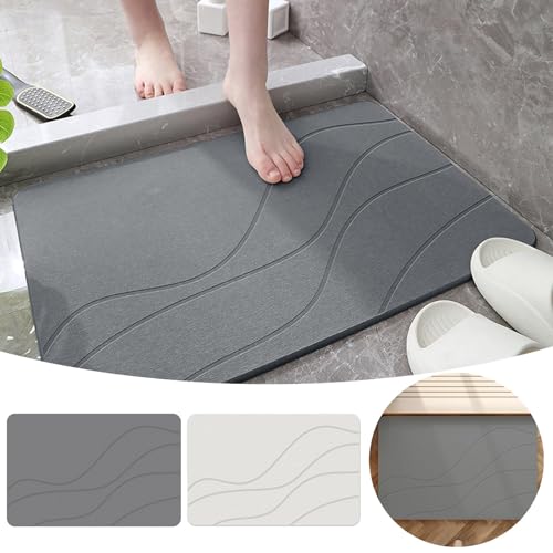 Matmend Bath Mat, Stone Bath Mat Diatomaceous Earth Quick Drying Non-Slip Shower Mats, Water Absorbing Rug Outside Shower, Diatomaceous Earth Stone Material (White) - color: White