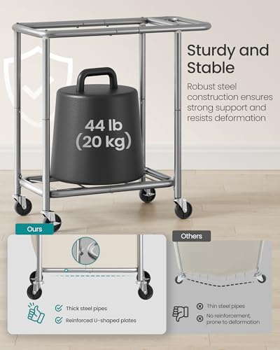 SONGMICS Laundry Basket with Wheels, 2-Section Rolling Laundry Hamper, 37 Gallons (140 L), Removable Liner, Steel Frame with Handle, 27.2 x 15.4 x 31.9 Inches, Dove Gray and Cream White URLS004GD02 - color: Dove Gray + Cream White, size: 140 L (2-Section)