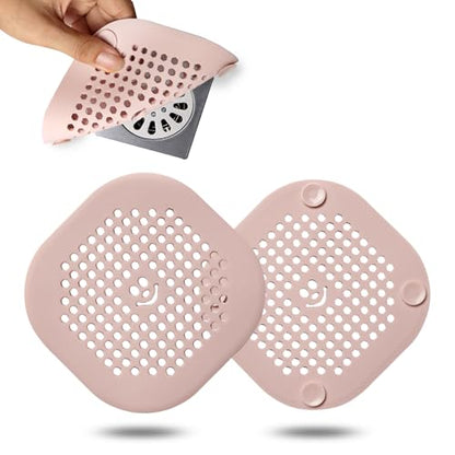 2 Pack Drain Cover Hair Catcher Sturdy Silicone Drain Protector Hair Stopper for Shower Kitchen Bathroom Bathtub Sakura Pink - color: Rice